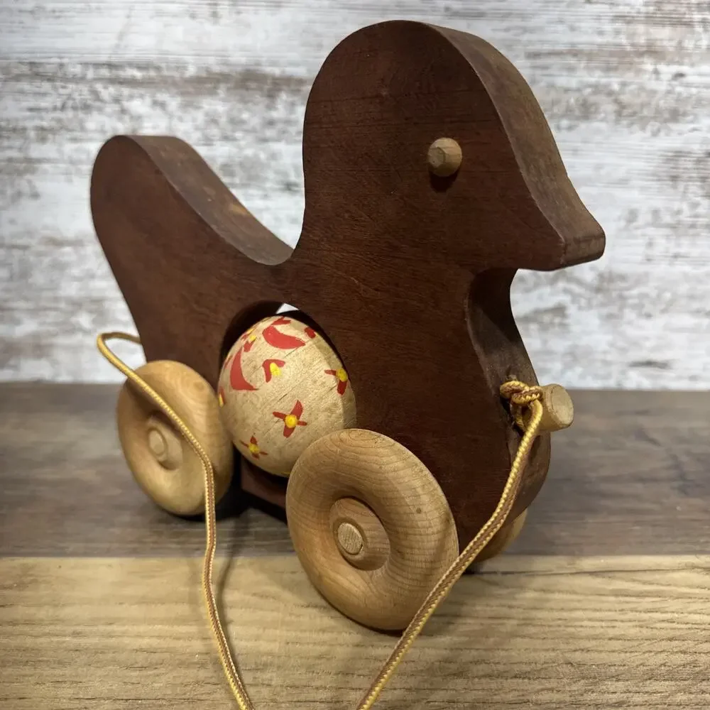 Wooden bird Duck Hand painted pull toy